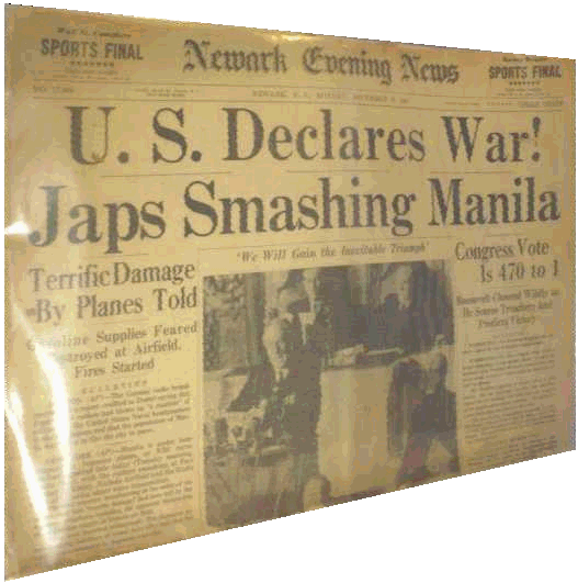  Newark Evening News Pearl Harbor Headline 